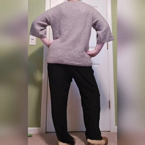 LOFT Lounge Gray Chunky Knit Sweater With Elbow sleeves And Boat neck Style Neck - Picture 7 of 9